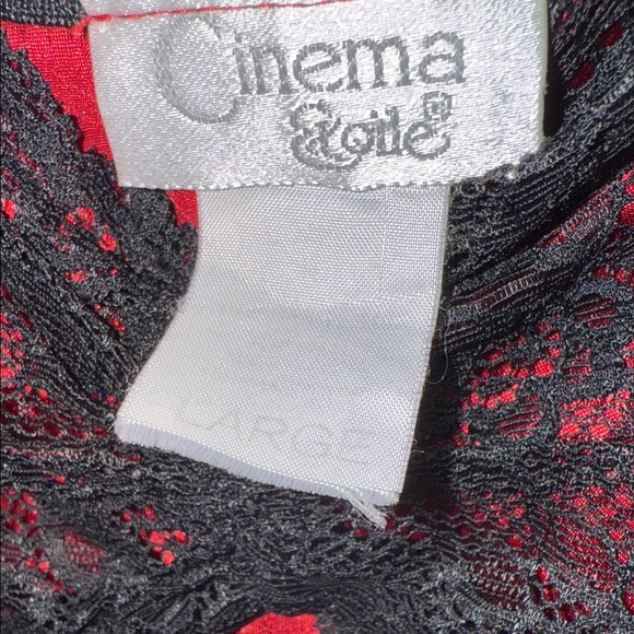 Vintage Red Satin Chemise with Black Lace - Picture 4 of 5